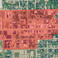 Arial mapping of the downtown district area in red