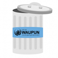 Garbage can with Waupun Municipal Government on it