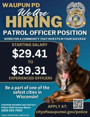 Waupun Police Department is Hiring! Waupun Police Department is Hiring!