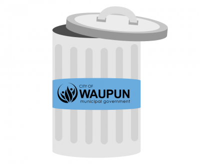 Garbage can with Waupun Municipal Government on it
